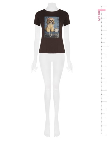 T-shirt regular en coton avec imprimé chien et strass Rinascimento