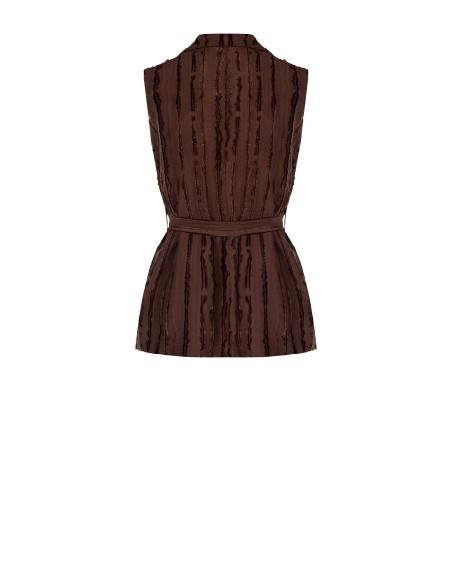 Gilet long ouvert en viscose mélangée à rayures effilochées avec ceinture assortie Rinascimento