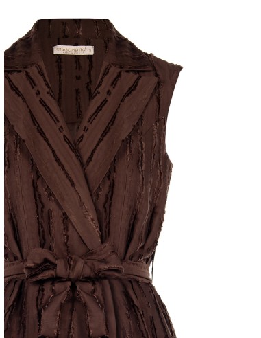 Gilet long ouvert en viscose mélangée à rayures effilochées avec ceinture assortie Rinascimento