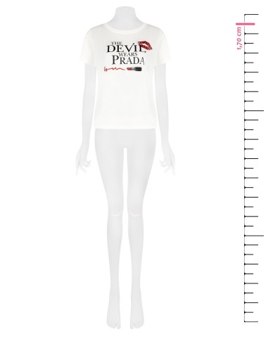 Regular T-shirt van katoen "The Devil Wears Prada" met lippenstiftdruk van Rinascimento