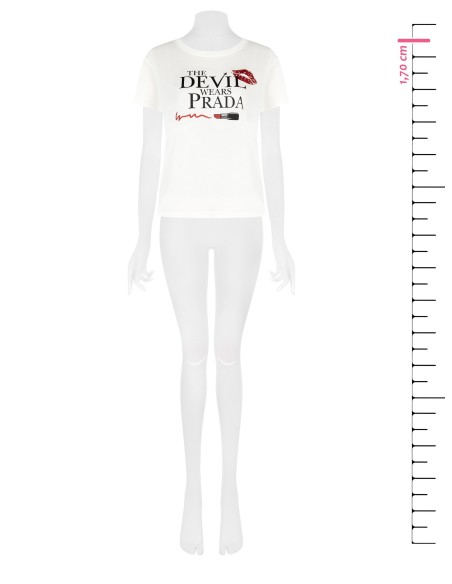 T-shirt regular en coton « Le Diable s'habille en Prada », imprimé rouge à lèvres, Rinascimento
