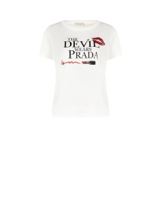 Regular T-shirt van katoen "The Devil Wears Prada" met lippenstiftdruk van Rinascimento