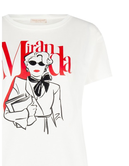 T-shirt regular en coton « Le Diable s’habille en Prada » Miranda avec détails en strass Rinascimento