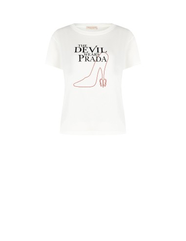 Regular katoenen T-shirt ‘The Devil Wears Prada’ met stiletto-opdruk Rinascimento