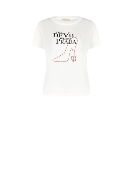 Regular katoenen T-shirt ‘The Devil Wears Prada’ met stiletto-opdruk Rinascimento
