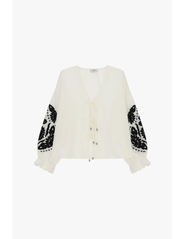 Blouse ample avec broderies florales et liens Dixie