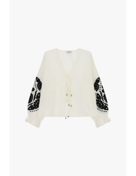 Blouse ample avec broderies florales et liens Dixie