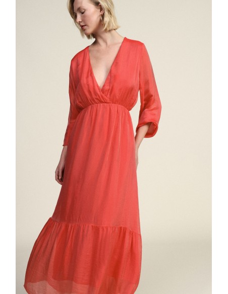 Robe longue légère à manches longues et col en V Dixie
