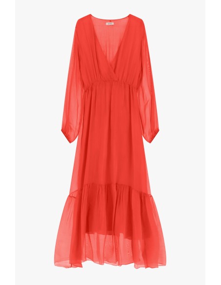 Robe longue légère à manches longues et col en V Dixie
