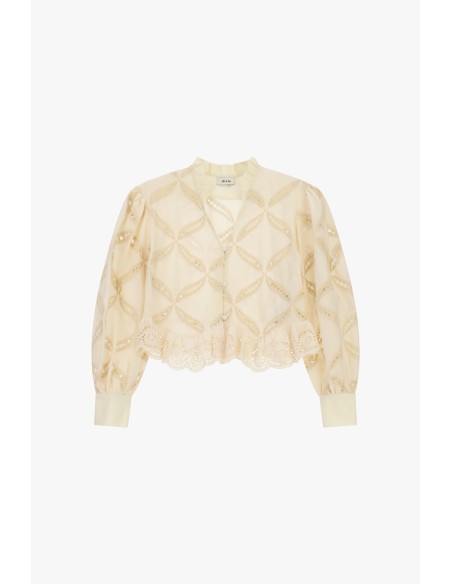 Blouse brodée à manches amples et ourlet festonné Dixie