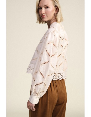 Blouse brodée à manches amples et ourlet festonné Dixie