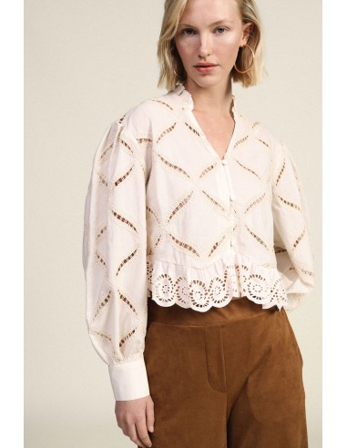 Blouse brodée à manches amples et ourlet festonné Dixie