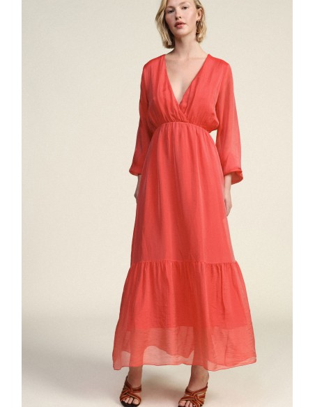 Robe longue légère à manches longues et col en V Dixie