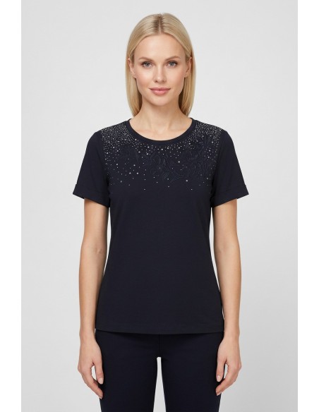 T-shirt met strasssteentjes en bloemenborduursel van Liu Jo
