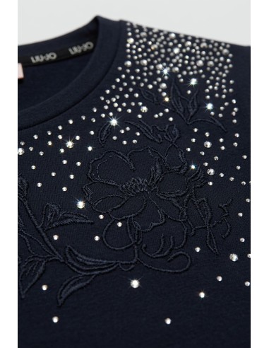 Liu Jo T-Shirt avec broderie de strass et de fleurs