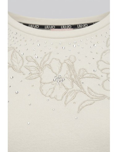 T-shirt met strasssteentjes en bloemenborduursel van Liu Jo