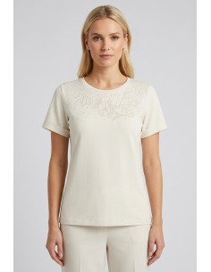 T-shirt met strasssteentjes en bloemenborduursel van Liu Jo