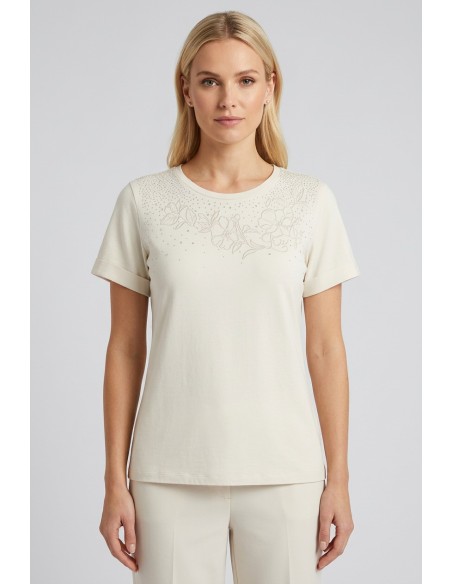 Liu Jo T-Shirt avec broderie de strass et de fleurs