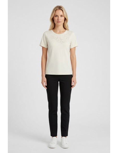 T-shirt met strasssteentjes en bloemenborduursel van Liu Jo