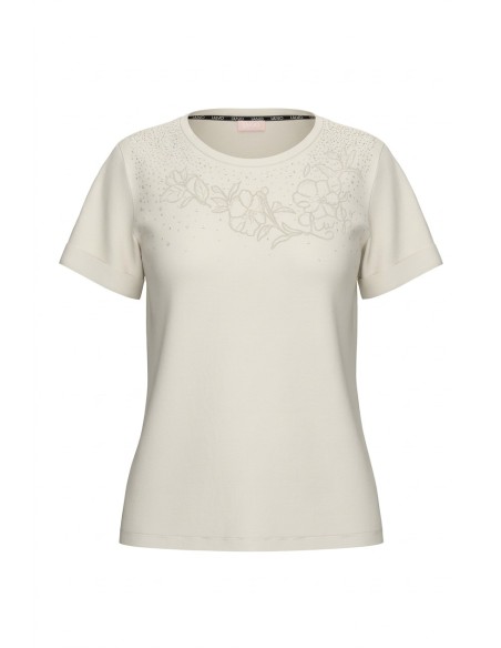 Liu Jo T-Shirt avec broderie de strass et de fleurs