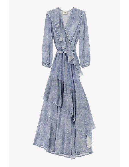 Robe longue croisée à volants asymétriques Dixie
