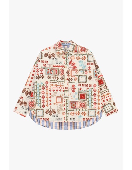Veste-chemise à motif géométrique et fond arrondi Dixie