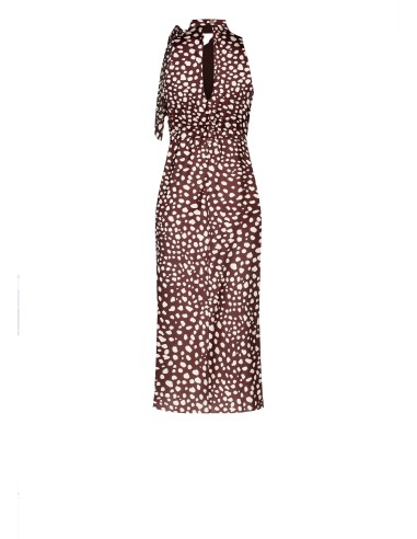 Robe midi en satin avec col en V et nœud papillon Rinascimento
