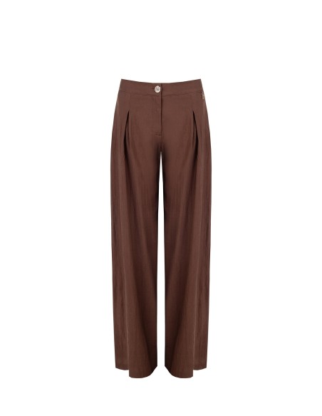 Pantalon de palais en viscose légèrement froissé avec pinces Rinascimento