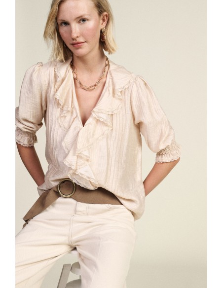 Blouse à volants sur le devant et à manches trois quarts Dixie