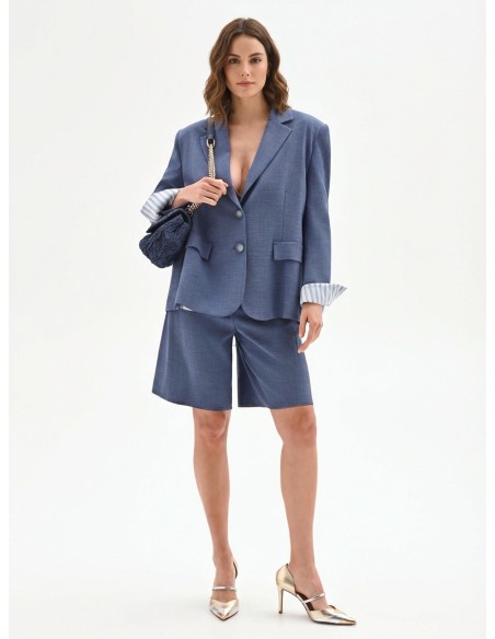 Gemêleerde blazer met split aan de achterkant en inzetstukken van gestreept satijn in overhemdstijl Rinascimento