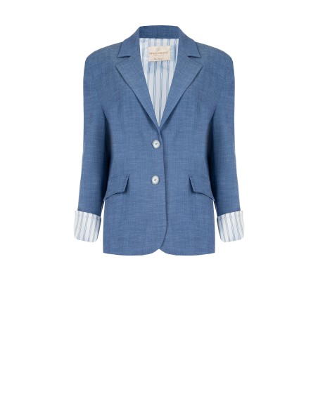 Veste blazer chinée avec fente au dos et empiècements de chemisier rayé en satin Rinascimento