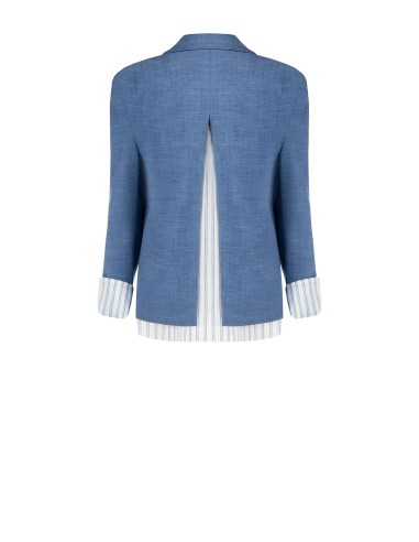Veste blazer chinée avec fente au dos et empiècements de chemisier rayé en satin Rinascimento