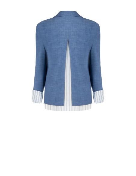 Veste blazer chinée avec fente au dos et empiècements de chemisier rayé en satin Rinascimento