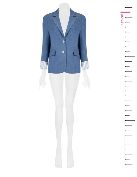 Veste blazer chinée avec fente au dos et empiècements de chemisier rayé en satin Rinascimento