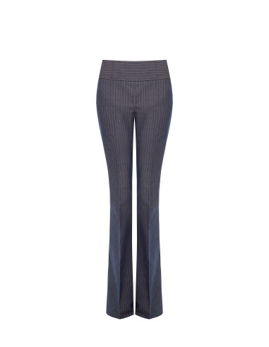 Pantalon évasé en tissu technique rayé avec taille haute et fermeture éclair latérale Rinascimento