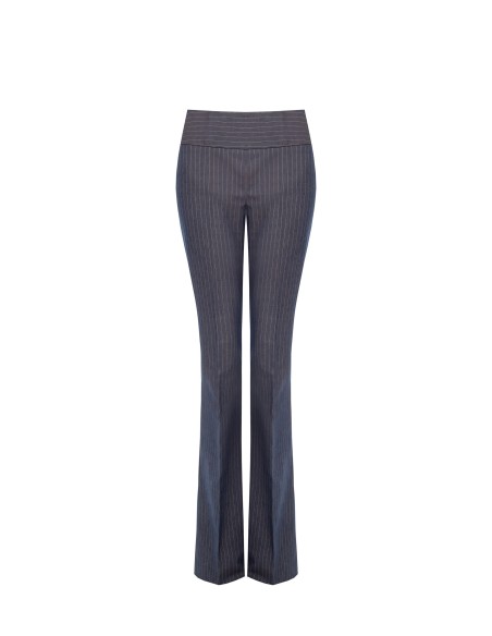 Pantalon évasé en tissu technique rayé avec taille haute et fermeture éclair latérale Rinascimento