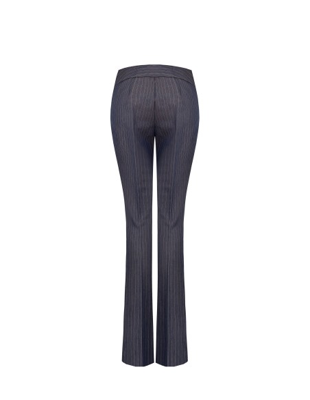 Pantalon évasé en tissu technique rayé avec taille haute et fermeture éclair latérale Rinascimento