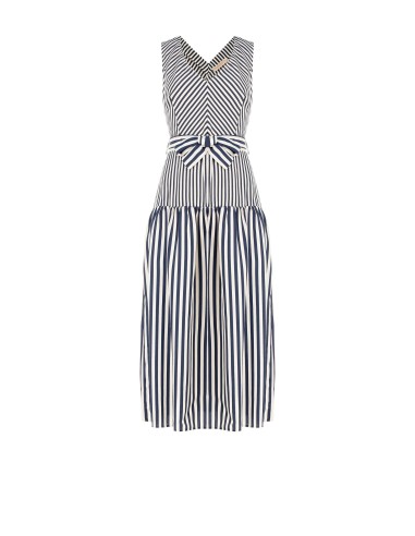 Robe midi en viscose mélangée à rayures avec encolure en V et ceinture assortie Rinascimento