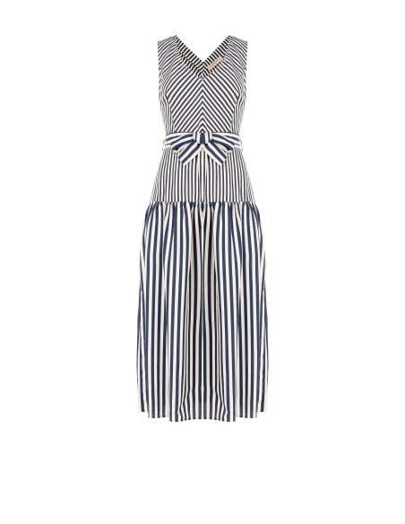 Robe midi en viscose mélangée à rayures avec encolure en V et ceinture assortie Rinascimento