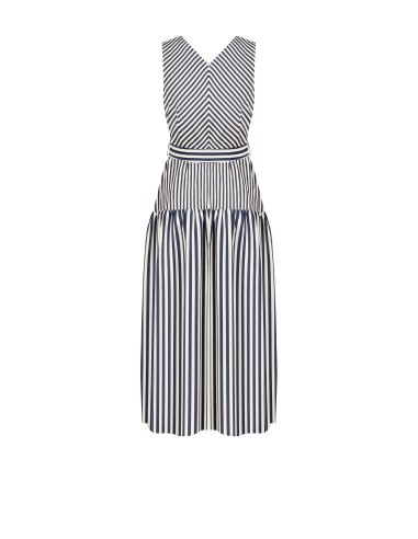 Robe midi en viscose mélangée à rayures avec encolure en V et ceinture assortie Rinascimento