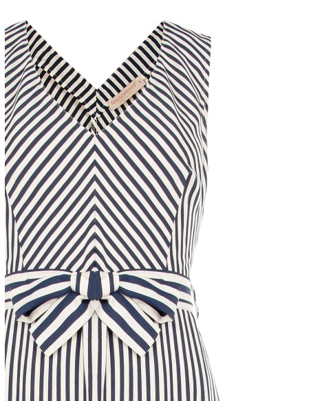 Robe midi en viscose mélangée à rayures avec encolure en V et ceinture assortie Rinascimento