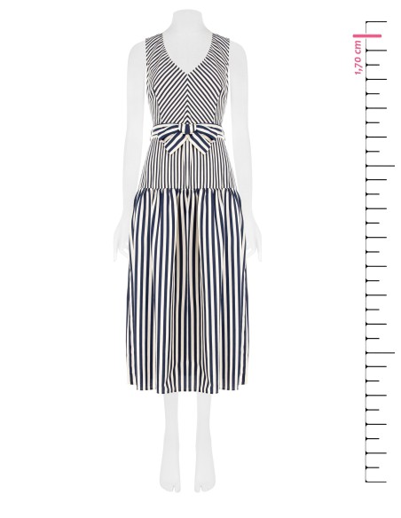 Robe midi en viscose mélangée à rayures avec encolure en V et ceinture assortie Rinascimento