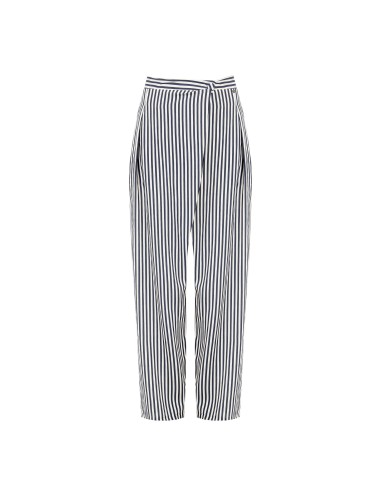 Pantalon palazzo rayé en mélange de lin et de viscose avec empiècement asymétrique Rinascimento
