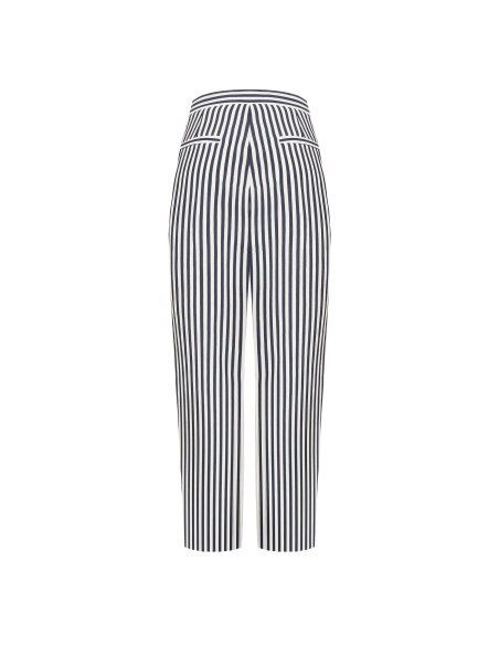 Pantalon palazzo rayé en mélange de lin et de viscose avec empiècement asymétrique Rinascimento