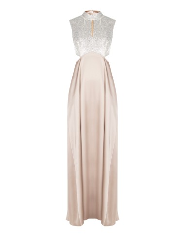 Robe longue évasée en satin avec corsage recouvert de paillettes Rinascimento