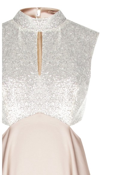 Robe longue évasée en satin avec corsage recouvert de paillettes Rinascimento