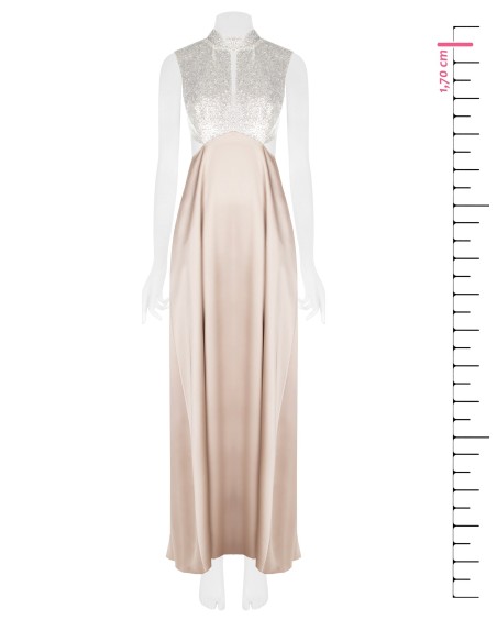 Robe longue évasée en satin avec corsage recouvert de paillettes Rinascimento