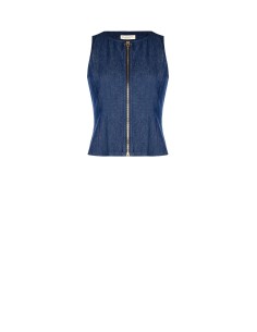 Gilet cintré en denim léger avec fermeture éclair et logo RR Rinascimento