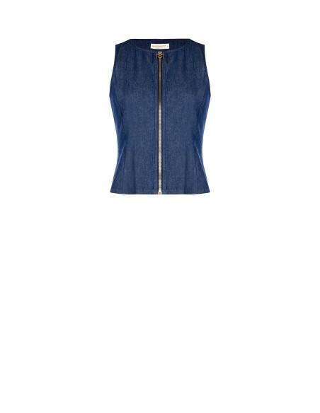 Gilet cintré en denim léger avec fermeture éclair et logo RR Rinascimento