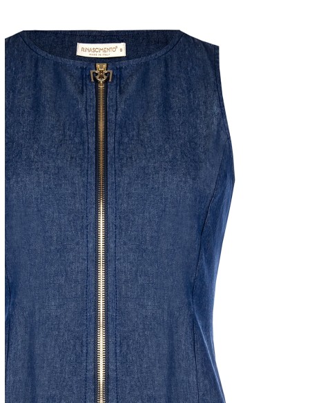 Gilet cintré en denim léger avec fermeture éclair et logo RR Rinascimento
